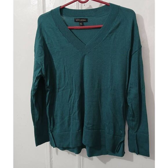 Banana republic womens medium turquoise green FINE WOOL drop sleeve sweater - Picture 1 of 8